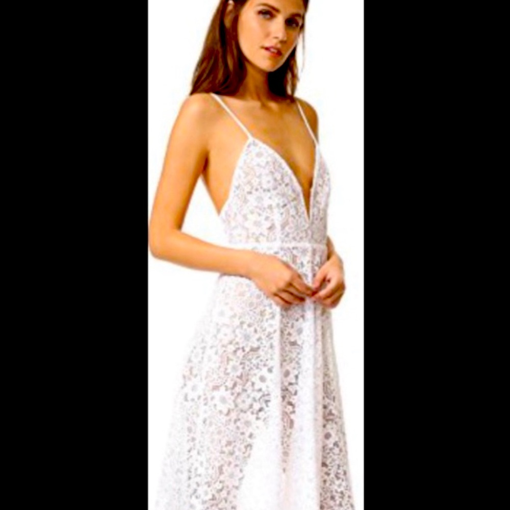 For Love & Lemons Rosemary white lace midi dress XS